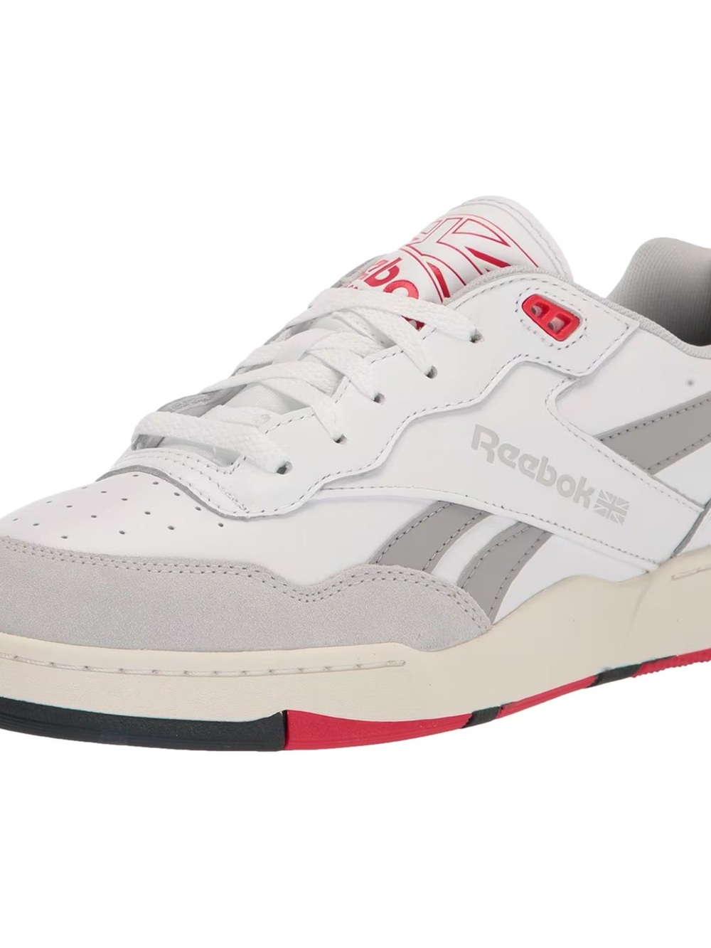 Reebok BB 4000 II White Grey Red Leather Sneakers Size 7.5